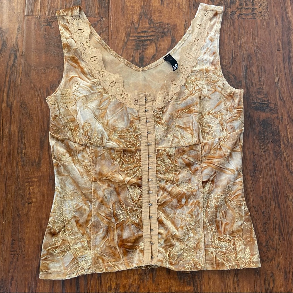 Vintage 90s y2k gold yellow corset like lace tank top